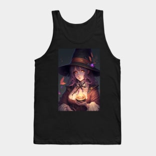 Anime Girl Witch Wizard with fire spell Tank Top